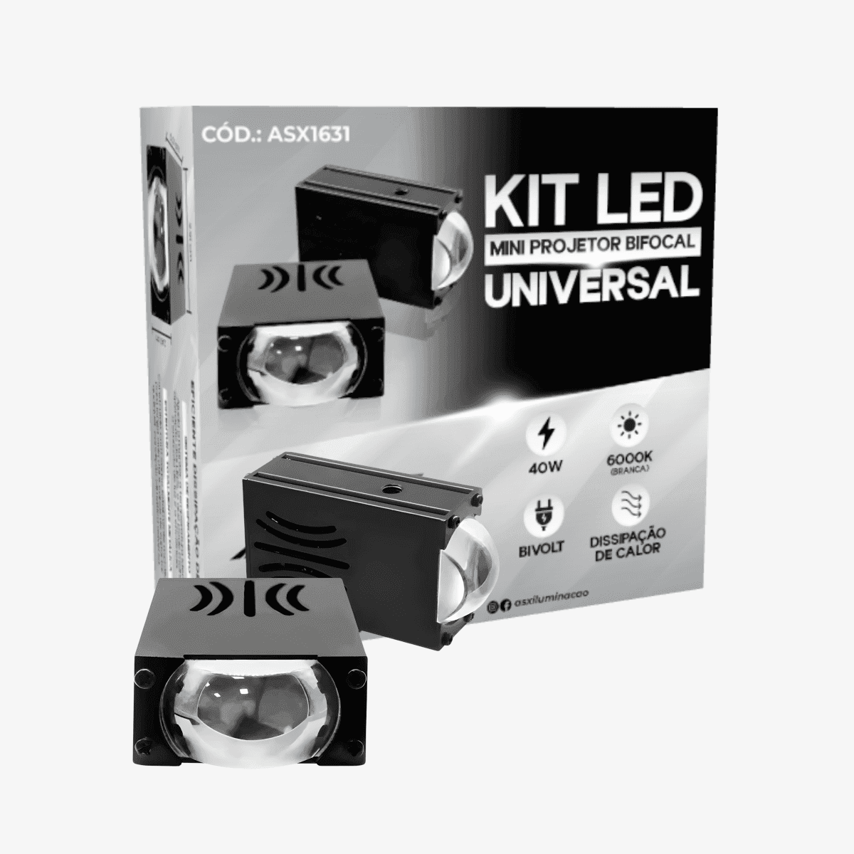 KIT LED MINI PROJETOR BIFOCAL UNIVERSAL
