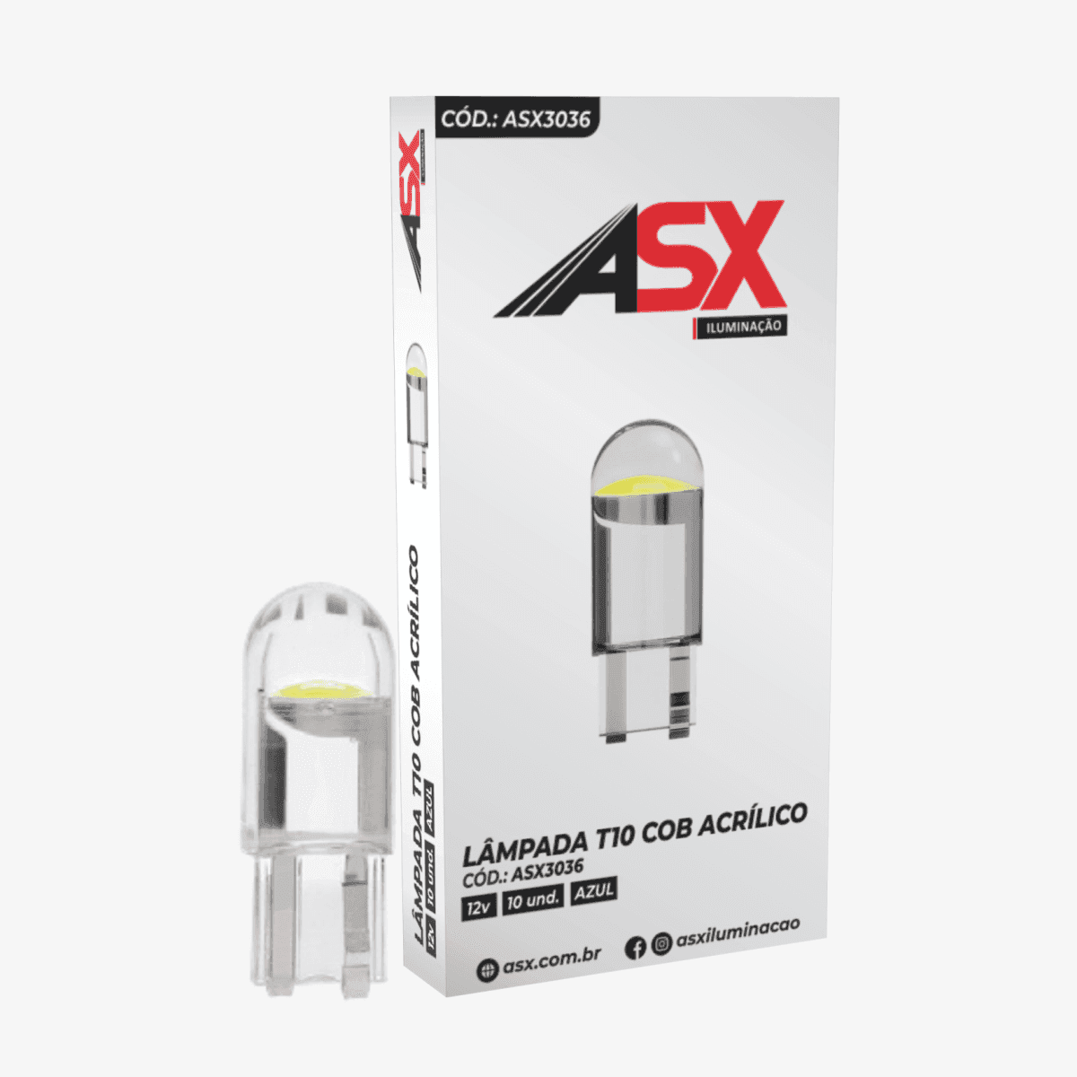 LÂMPADA T10 COB ACRÍLICO AZUL