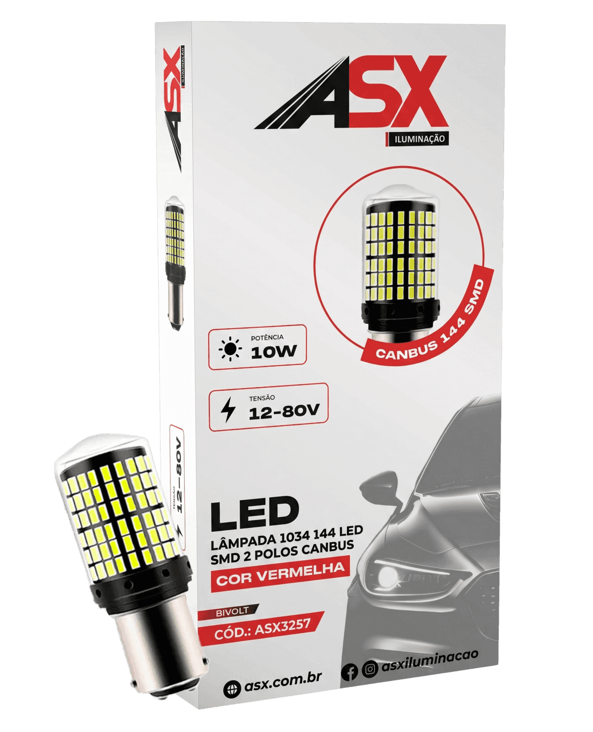 LÂMPADA 1034 144 LED CANBUS - 2 POLOS VERMELHA