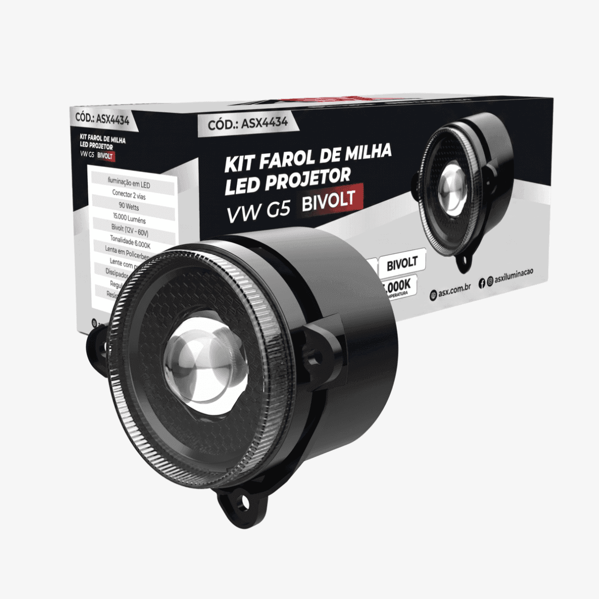 KIT FAROL DE MILHA LED PROJETOR VW G5 ASX